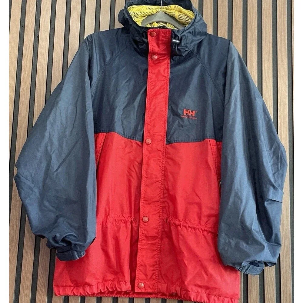 Vintage 90s Helly Hansen Sailing Color Block Rain Jacket Men's S-M Red Blue - Picture 3 of 14
